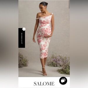 SALOME Pink Floral Twisted Asymmetrical Maternity Midi Dress